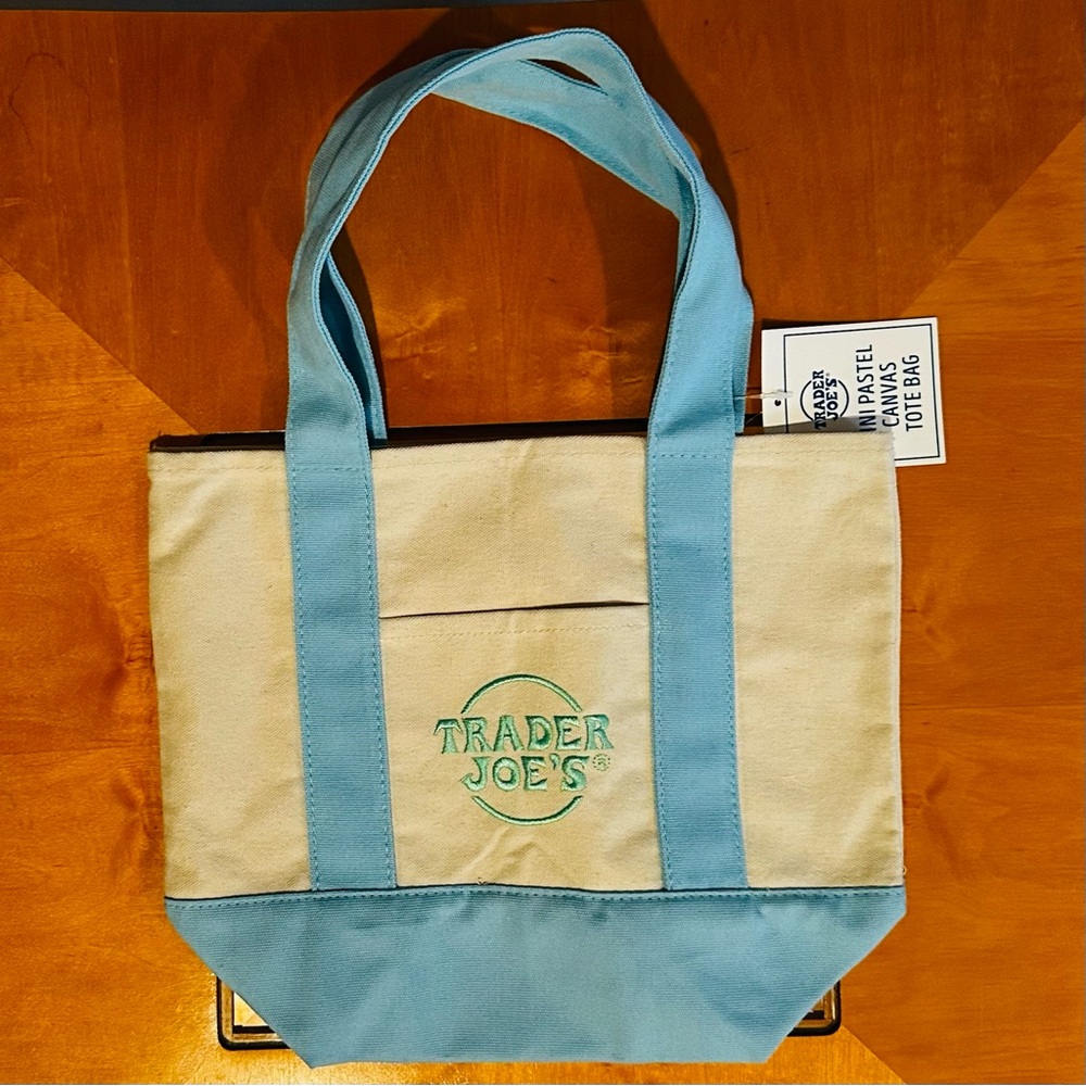 Trader Joe's Blue and Cream Canvas Tote Bag